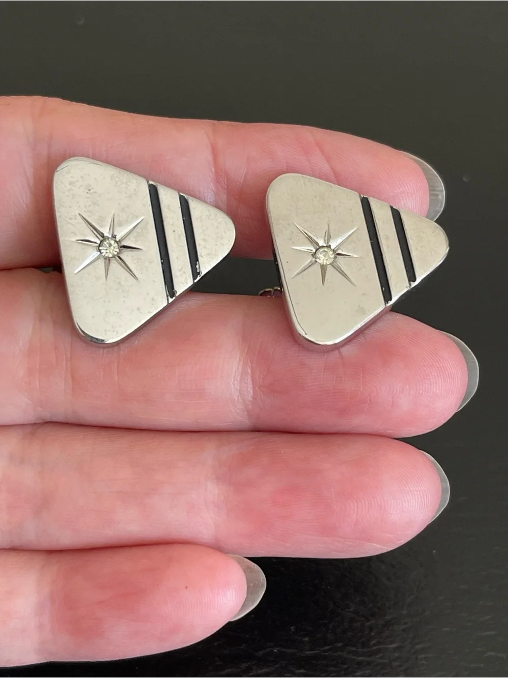 Vintage silver tone Star Accent Triangle Cufflinks.